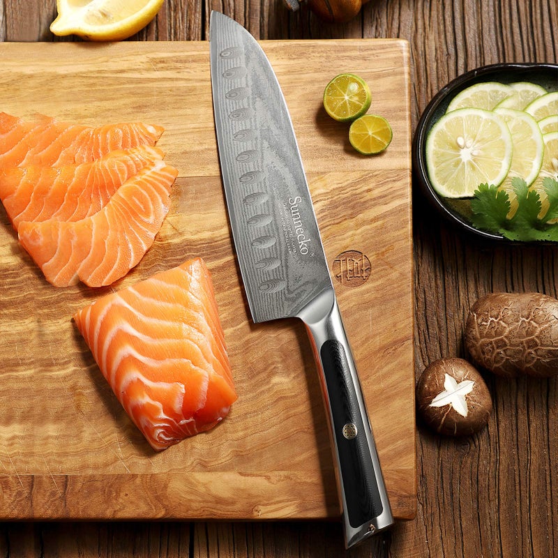 Sunnecko Kitchen Knife Japanese Damascus Santoku Knife 7 Inch,High Carbon Steel Cooking Knife Professional with G10 Handle - Image 5